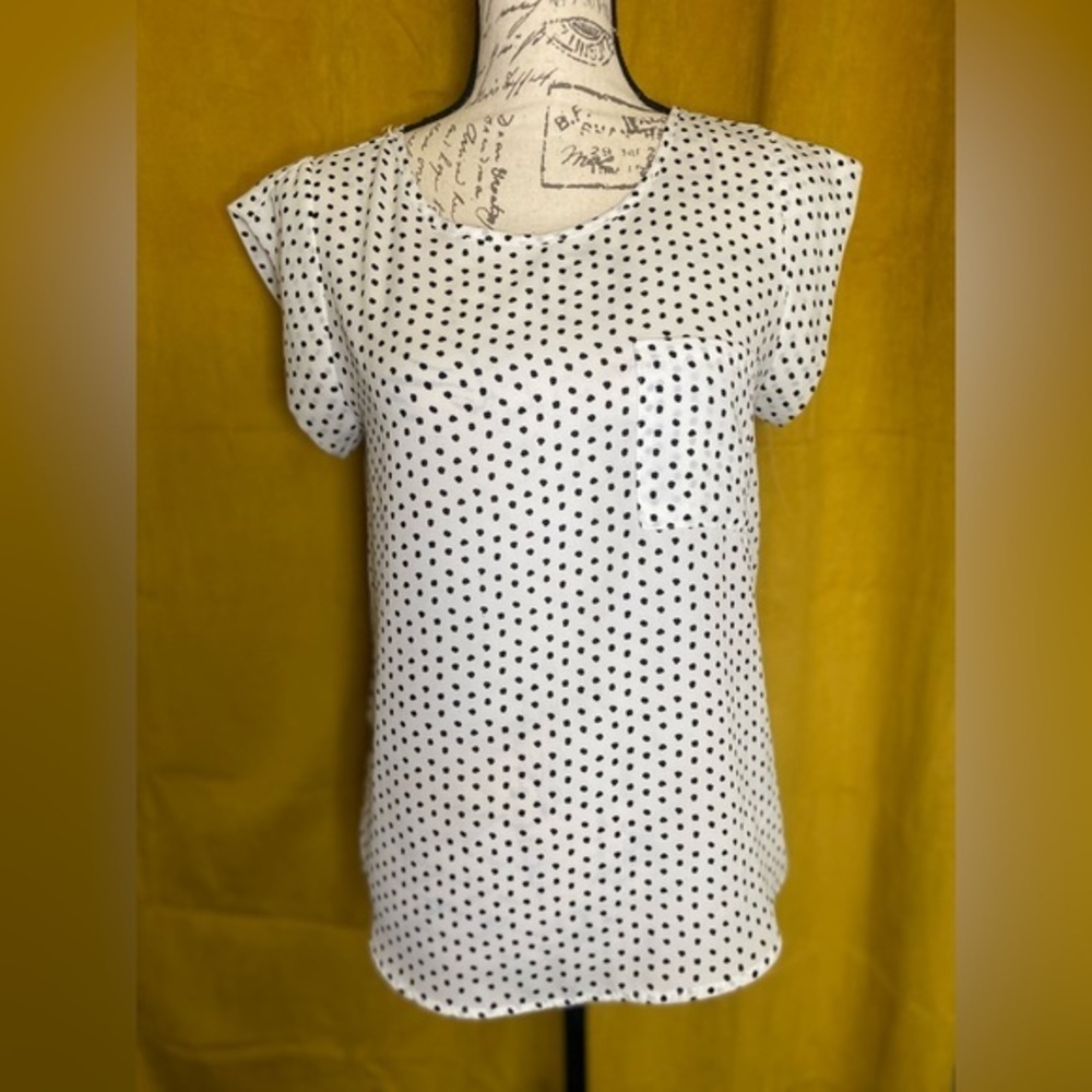 Alice Blue - Semi Sheer White Blouse with Black Polka Dots with pocket - EUC - S